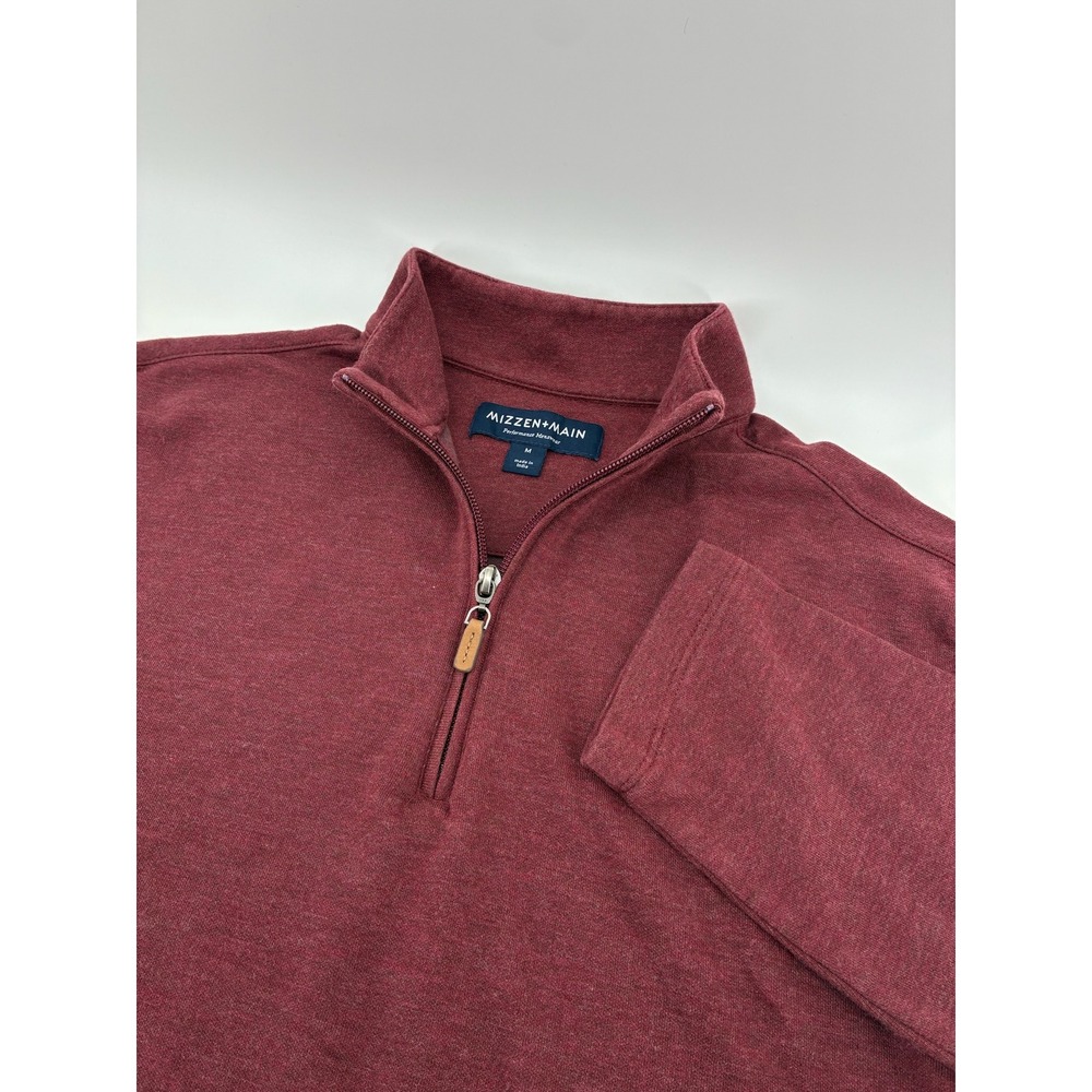 Mizzen + Main Mens Medium Burgundy Red Performance Quarter Zip Pullover Sweater